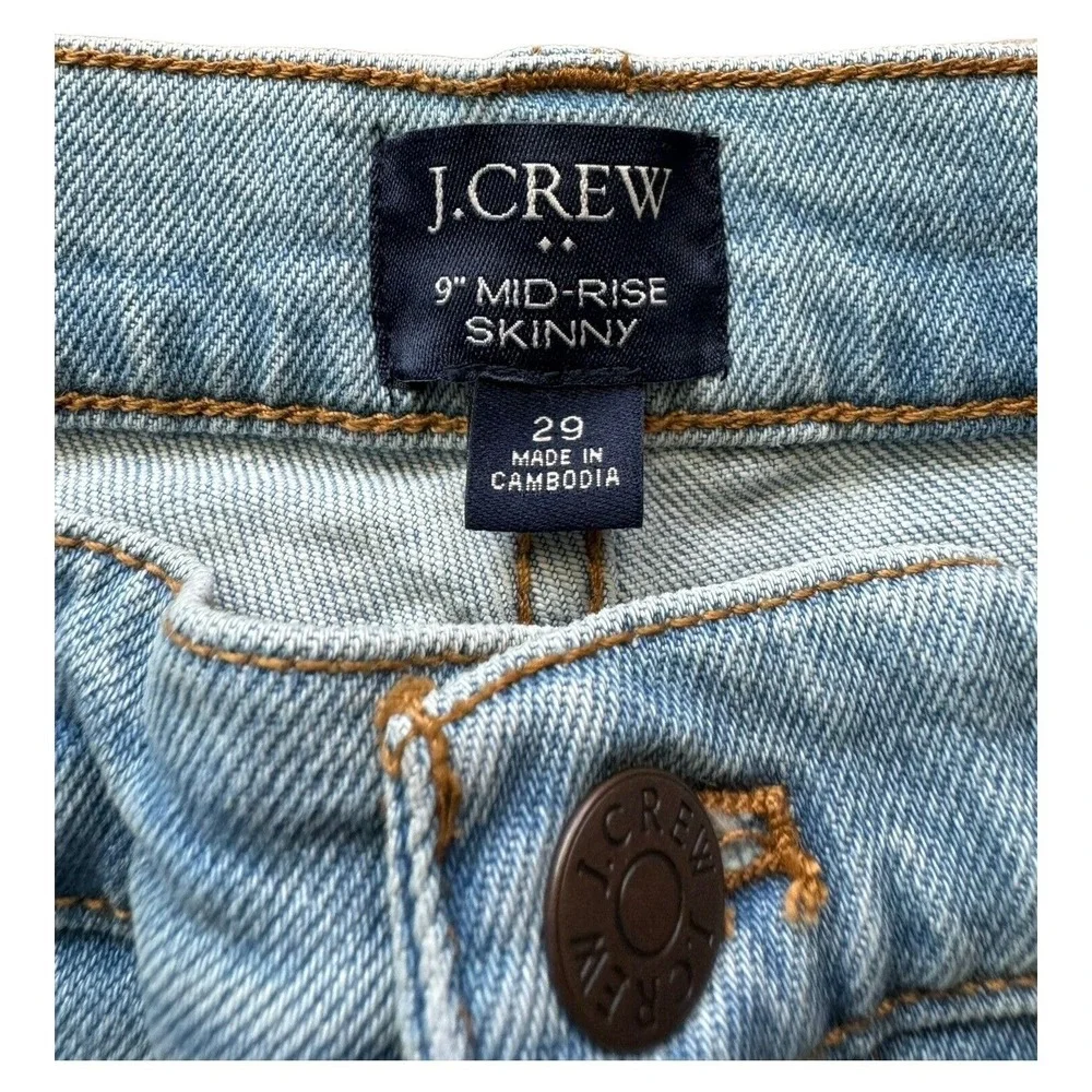 J.Crew 9 Mid-Rise Skinny Jeans Light Wash Distressed Frayed Hem Womens 29